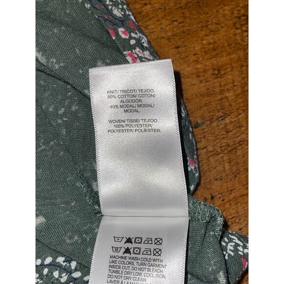 Womens Lucky Brand Olive‎ Green Floral Sheer Cap Sleeve Blouse Size L - Picture 8 of 8